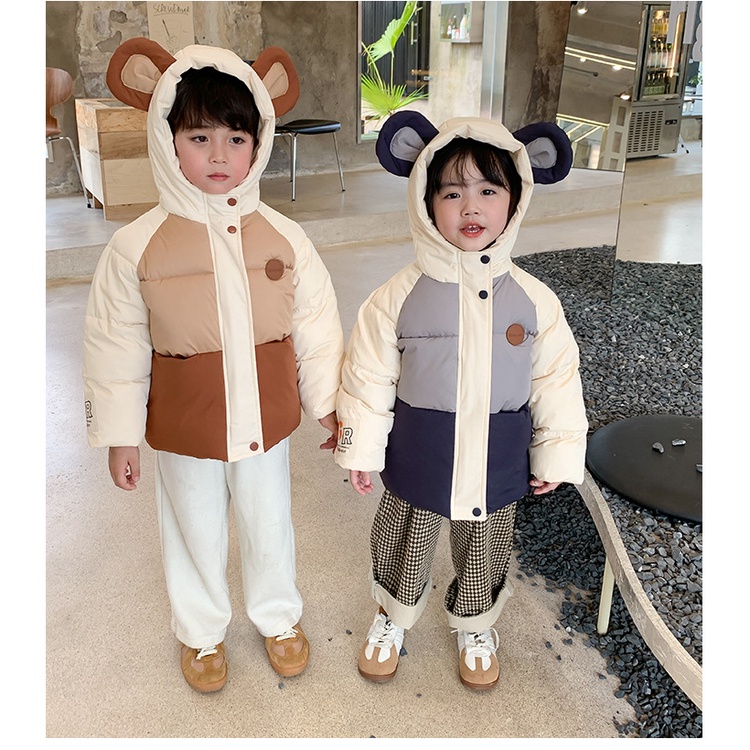 Áo phao tai gấu trần bông hàng quảng châu 2 màu cho bé MS02