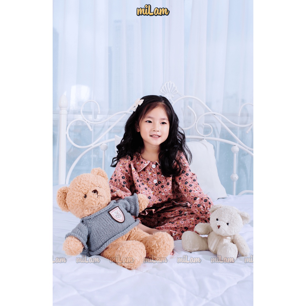 Bộ ngủ Pijama thu đông dài tay hoa nhí vải Hàn Quốc cho bé gái 15kg tới 40kg