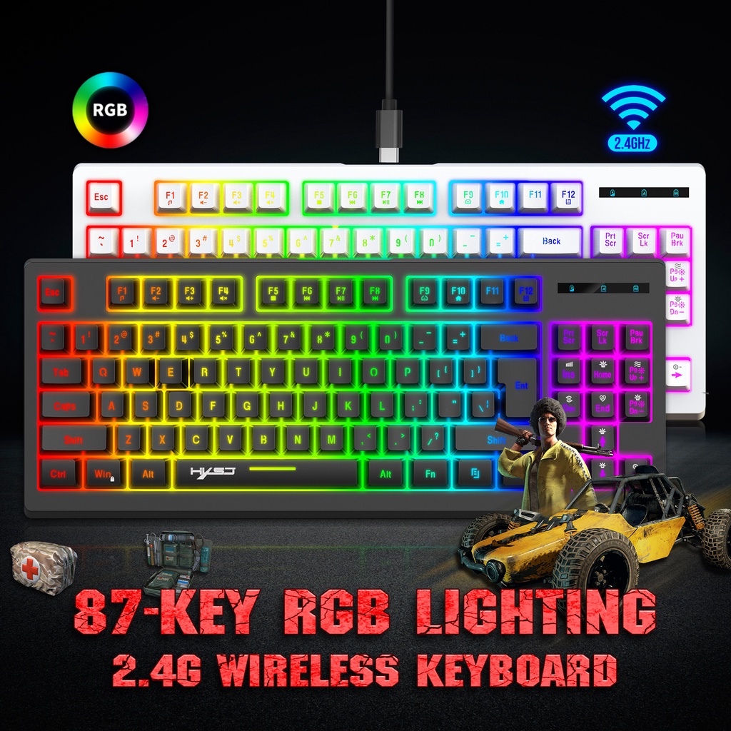 Bàn Phím Cơ Không Dây Bluetooth 2.4 G RGB USB 87 Phím Có Đèn Led Nền Dành Cho Game Thủ