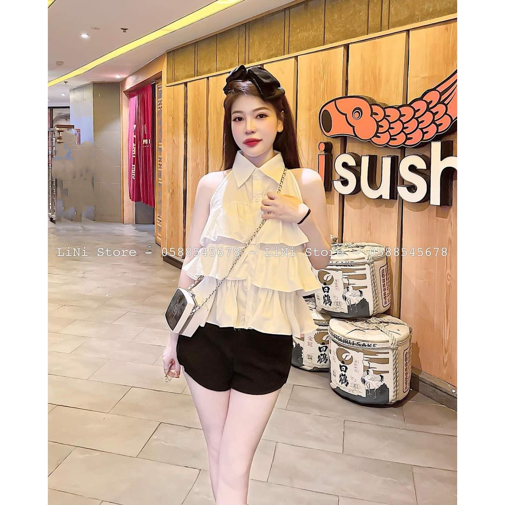 [10.10 Sales Freeship] Set bộ tiểu thư nữ, set áo sơ mi bèo tầng sát nách mix quần short đùi đi chơi xinh xắn mtb