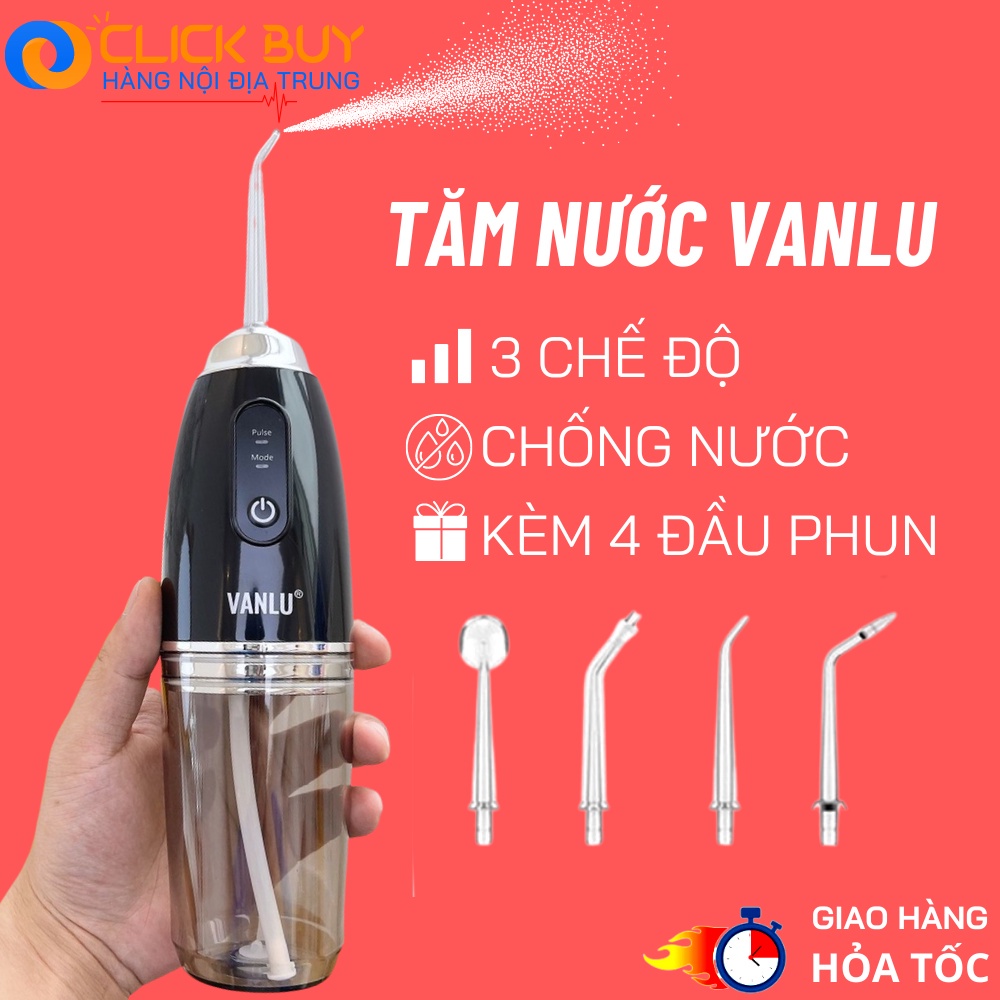 Máy Tăm Nước Cầm Tay Vệ Sinh Răng Miệng Vanlu Kèm 4 Đầu Xoay 360 Độ