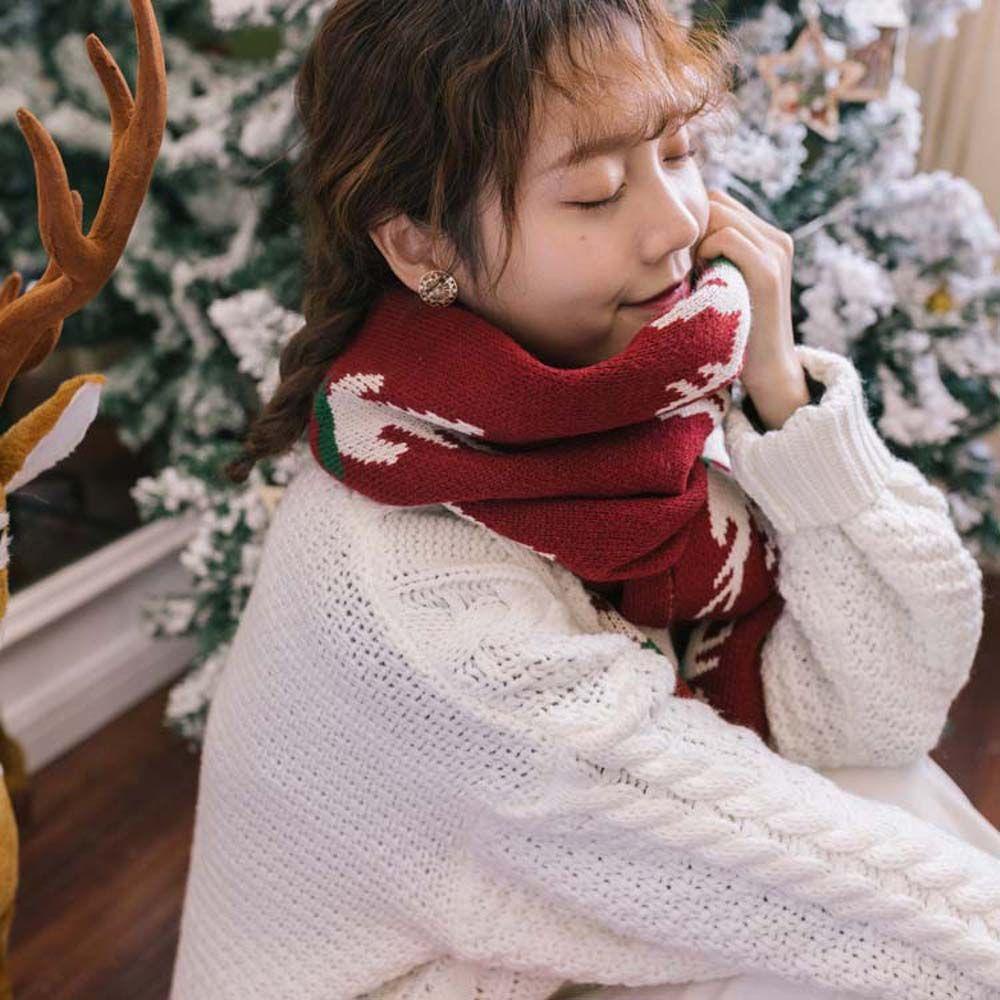 Khăn Choàng Cổ Dài Vải Cashmere Giả Họa Tiết Tuần Lộc Giáng Sinh Thời Trang Thu Đông VANES1