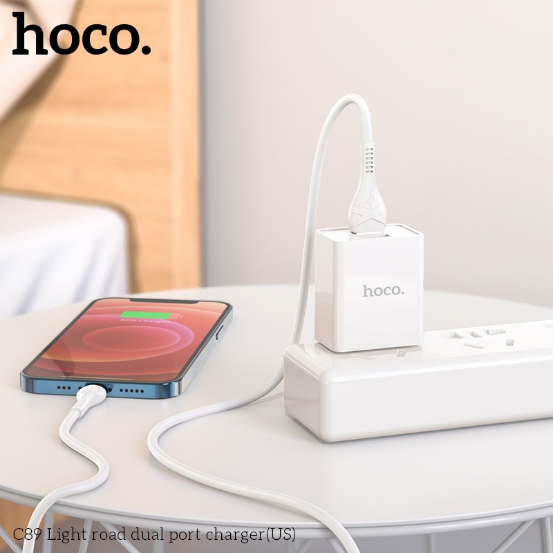 Củ Sạc Hoco C89, Sạc Nhanh 2.1A, 2 Cổng USB, Chân Cắm Tiêu Chuẩn US, Thích Hợp Với Nhiều Dòng Điện Thoại - BH 12 Tháng.