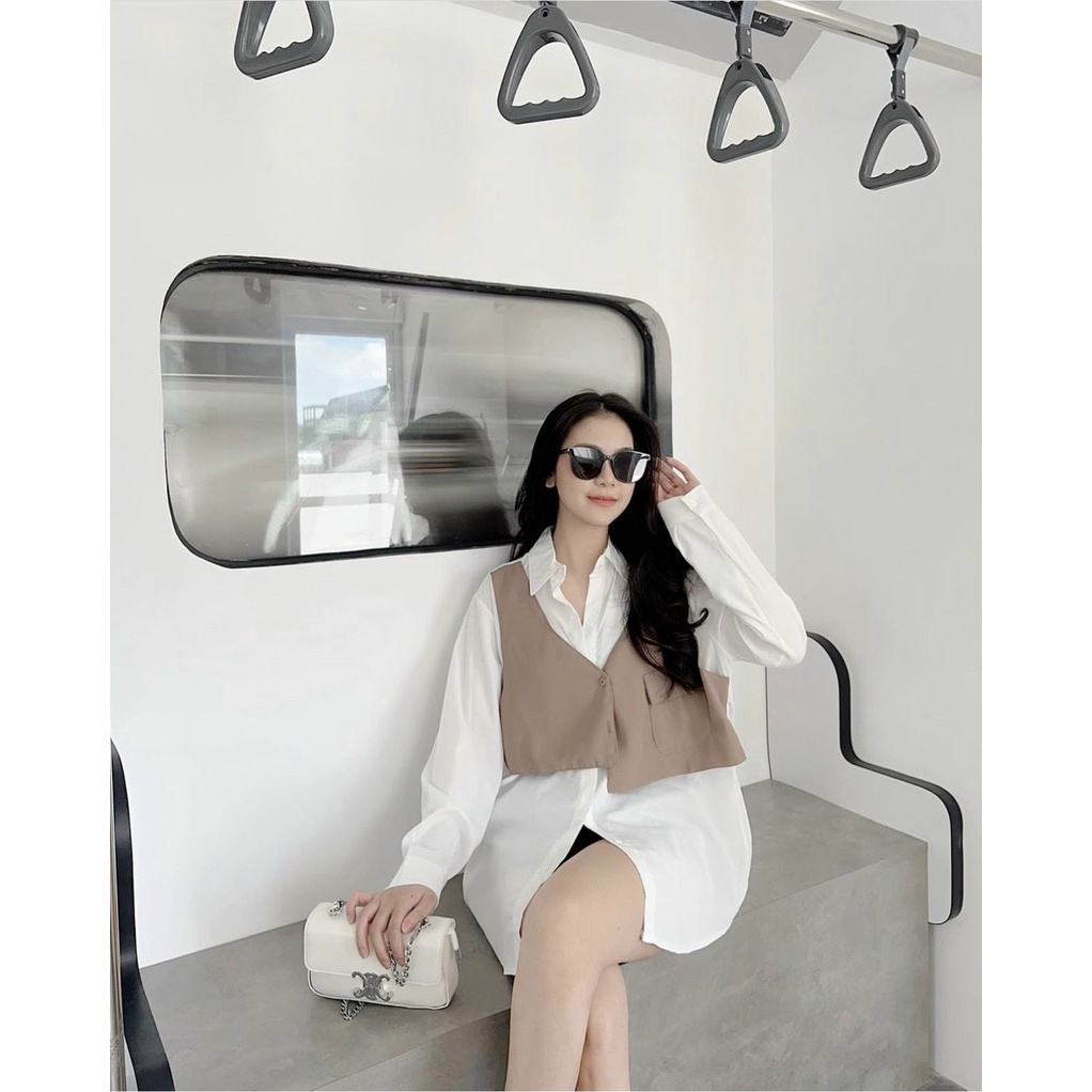 BIGSIZE Set áo sơ mi gile liền BASIC hàng bán shop
