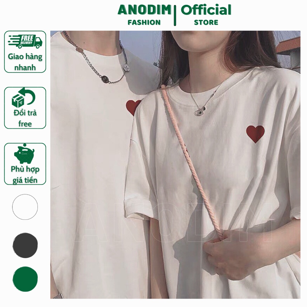Áo đôi, áo thun cặp nam nữ in TRÁI TIM ĐỎ dễ thương