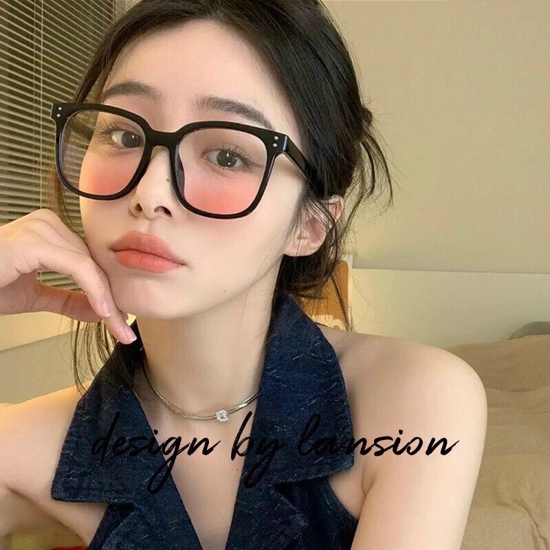 Kính vuông hai chấm má hồng pastel dễ thương hot trend