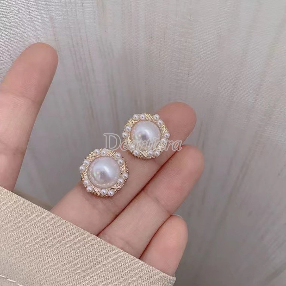 Khuyên Tai Tròn Đính Ngọc Trai Cao Cấp Phong Cách Hong Kong Kiểu Dáng Mới