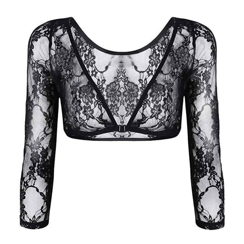 Xiangbao Áo Crop Top Lưới Ren Hoa Ngắn Không Đường May Xuyên Thấu Kích Thước Lớn Cho Nữ