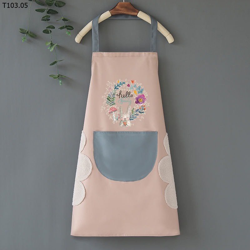 Tạp Dề Hoa Thỏ Có Túi Đựng Điện Thoại Kèm Khăn Lau Tay 2 Bên Hông Phụ Kiện Nhà Bếp Bàn ăn Nội Trợ