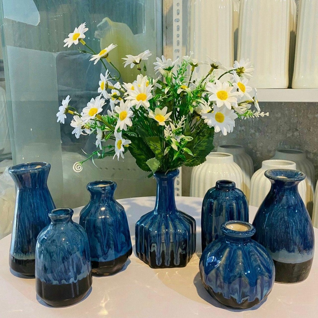 [Ảnh thật] Lọ hoa, Bình hoa mini gốm sứ Bát Tràng men hỏa biến màu xanh duong trang trí nhà cửa cực xinh