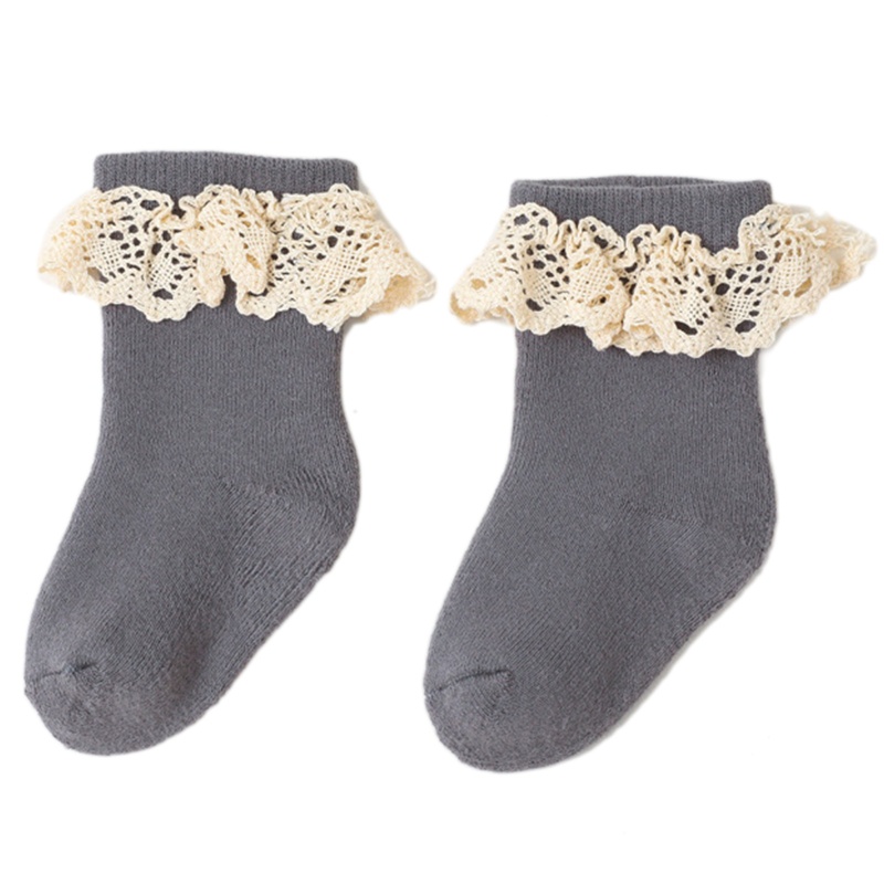 Vớ Cotton Mềm Dày Dặn Chống Trượt Phối Ren Thời Trang Thu Đông Cho Bé Sơ Sinh
