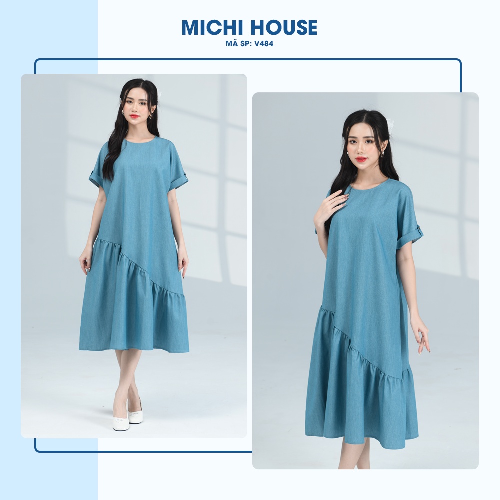 Đầm Suông Đuôi Cá Dáng Dài Michi House Váy Xuông Thiết Kế Dài Qua Gối Cổ V Thanh Thoát Freesize Bầu Mặc Xinh V484
