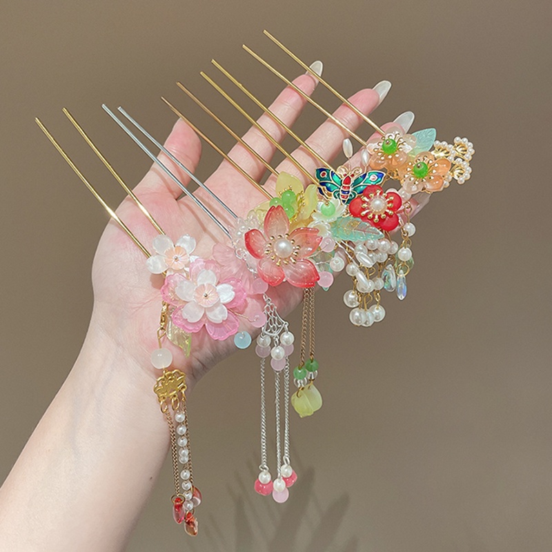 Trâm Cài Tóc Đính Hoa Phối Tua Rua Kiểu Cổ Điển Dễ Thương Cho Bé Gái