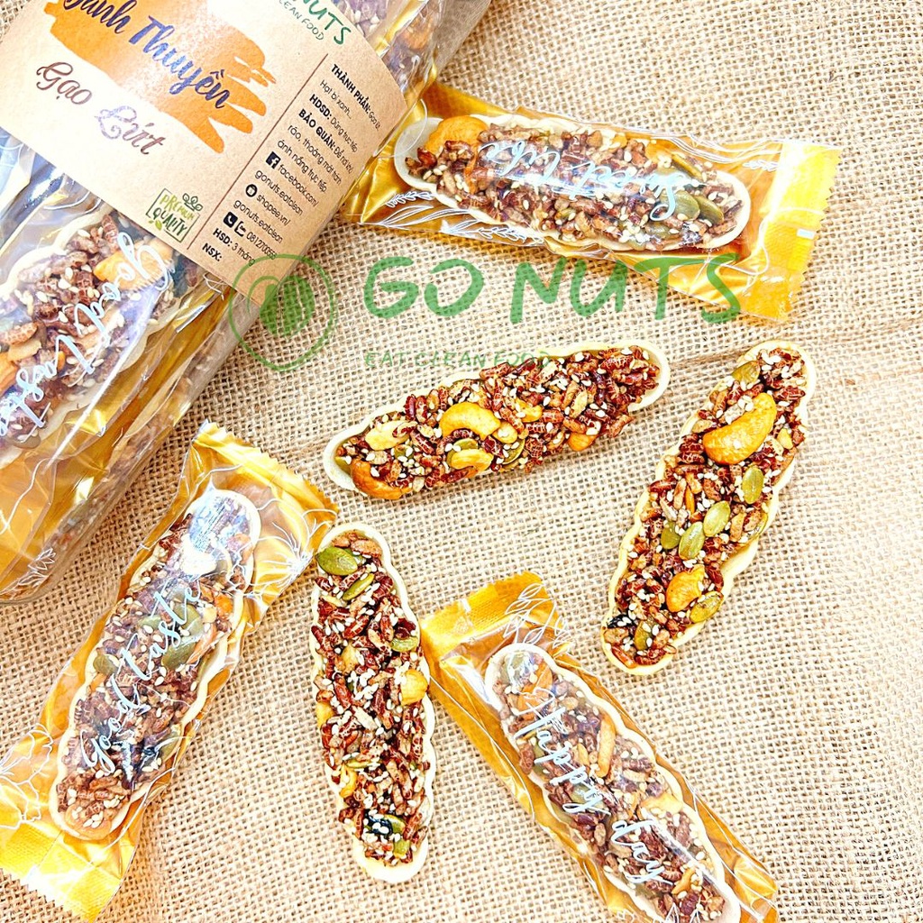 Bánh thuyền gạo lứt GO NUTS mix hạt ngũ cốc dinh dưỡng Bánh ăn kiêng hỗ trợ giảm cân không đường bánh healthy thuần chay