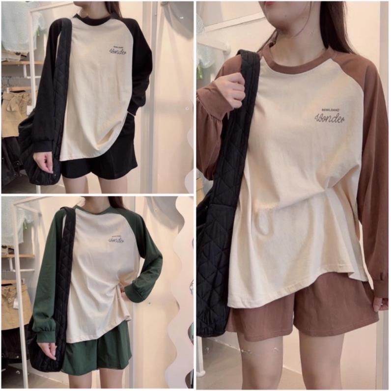 [NEW] Bộ Áo Thun Pha Tay Thu Đông Kèm Quần Đùi Unisex 🦋 Set Quần Áo Dài Tay Dáng Thể Thao 3 Màu Ullzzang🦋