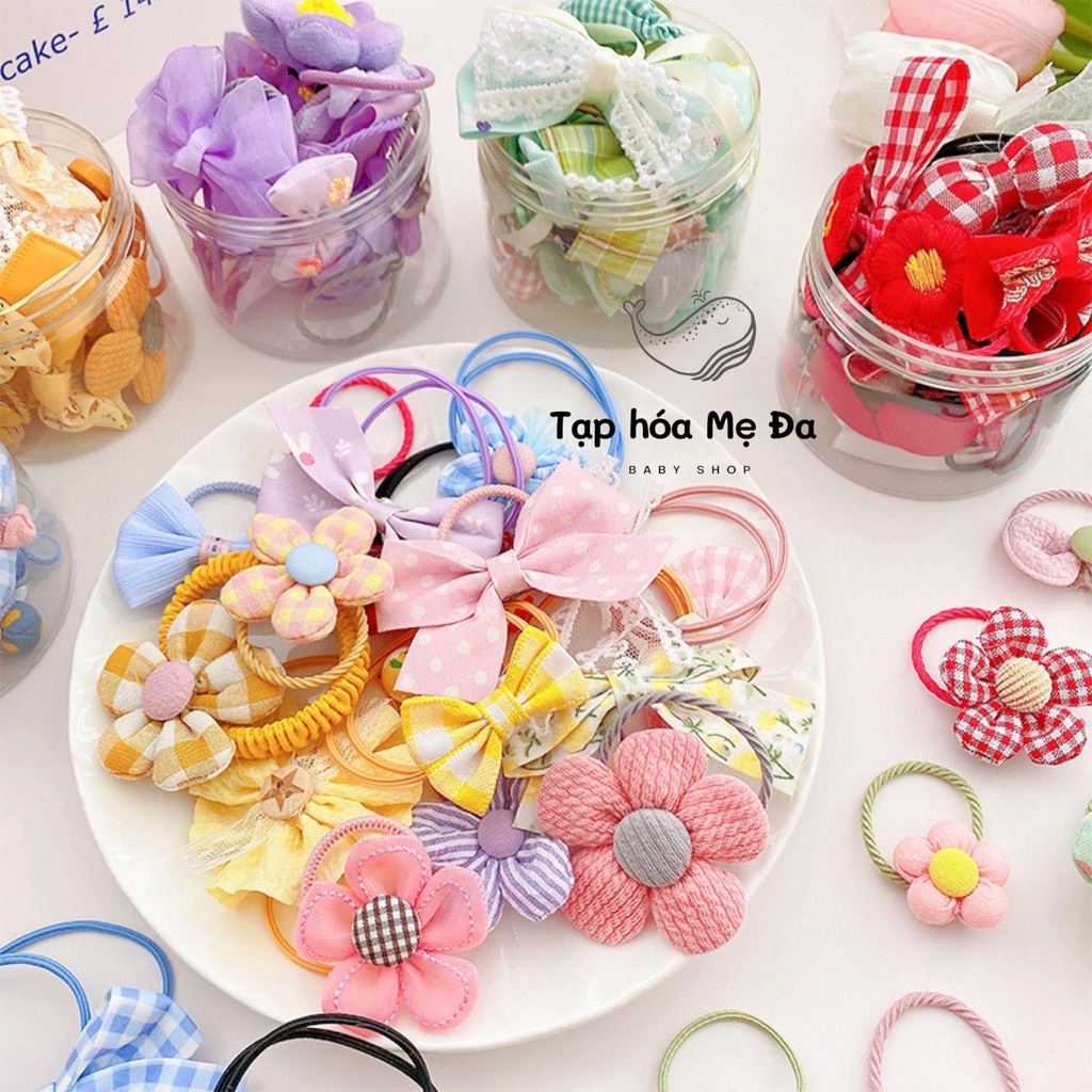 Túi 10 dây cột tóc cho bé gái/nơ buộc tóc tiểu thư phong cách Hàn quốc màu pastel siêu xinh