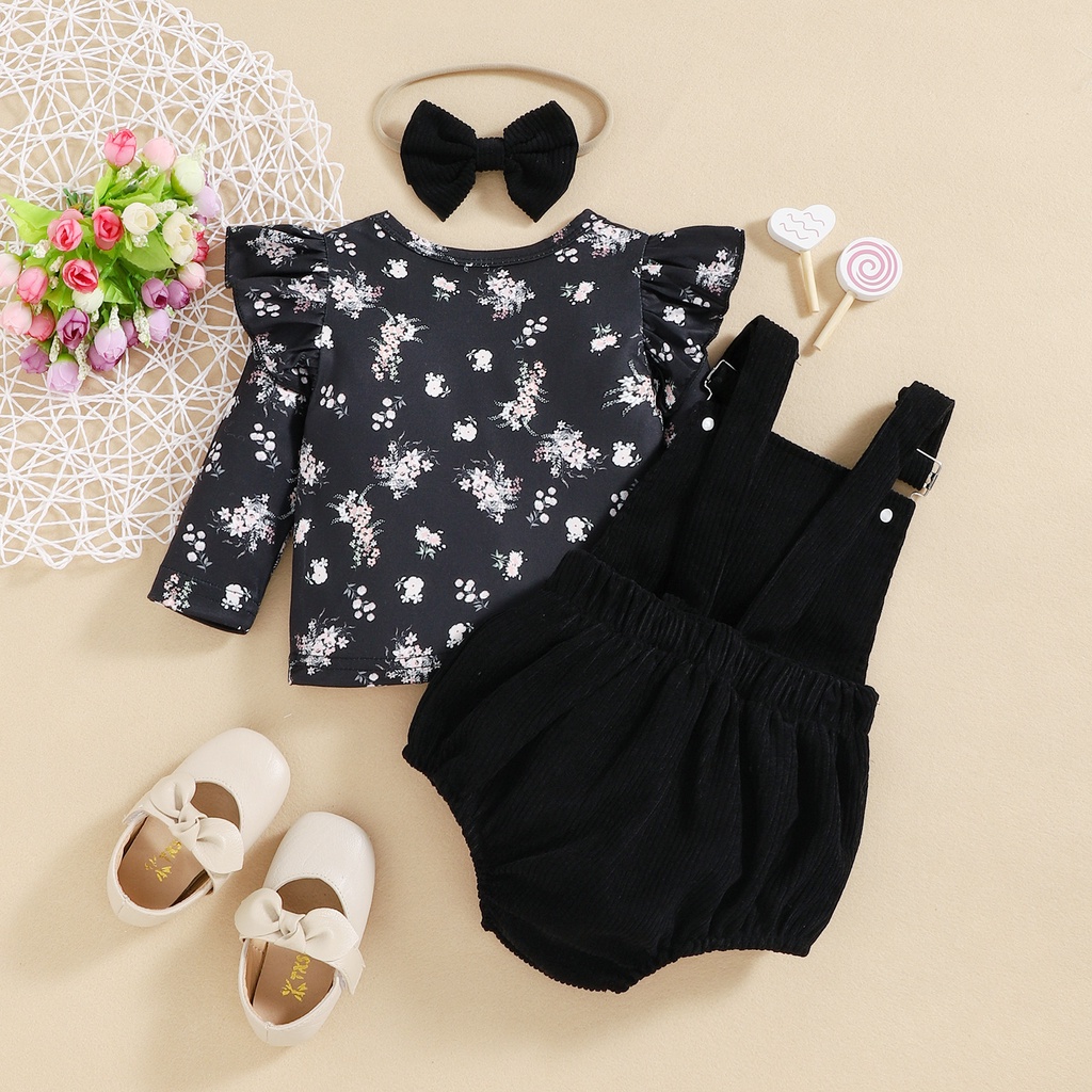 Bộ Áo Liền Quần Tay Dài In Họa Tiết Xinh Xắn Kèm Dây Đeo Thời Trang Mùa Thu Cho Bé Gái