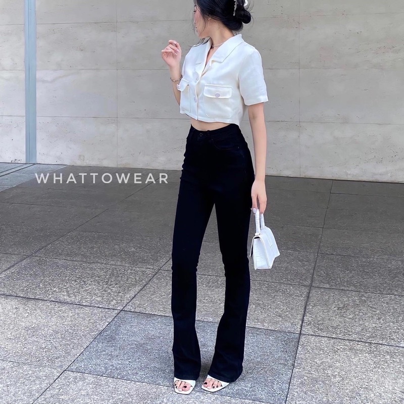 [SALE Xa Kho] Áo Blazer croptop tay ngăn cài nút vải tweed và bố 2 màu