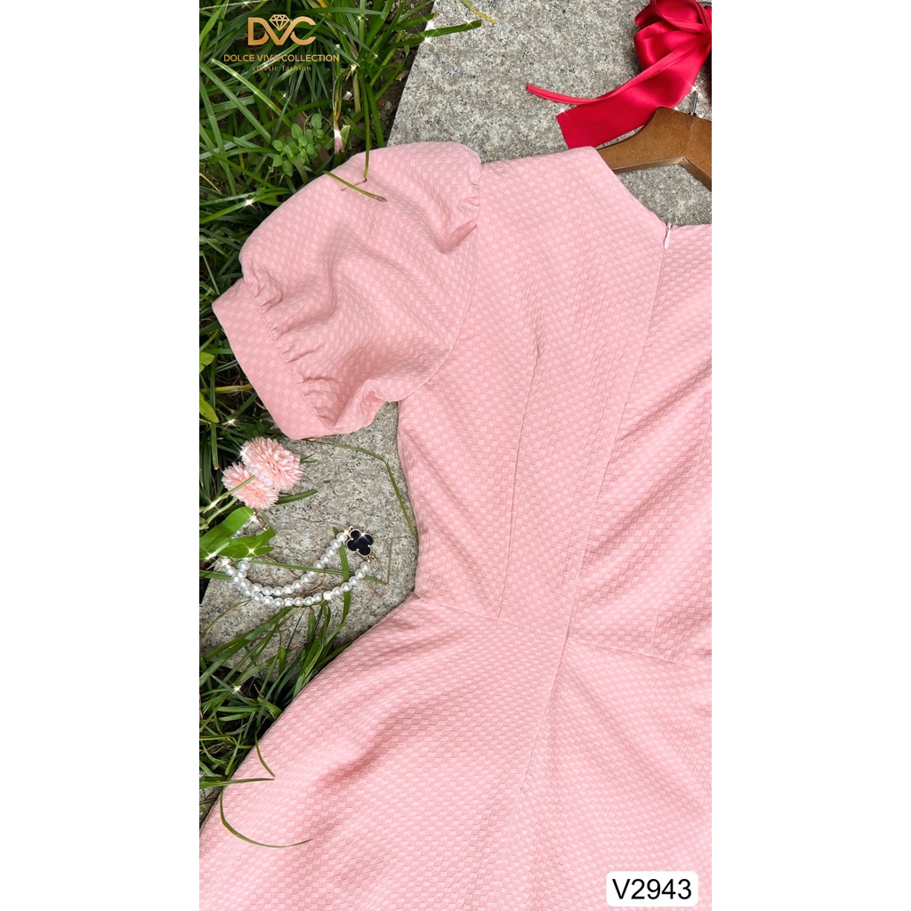 VÁY HỒNG XÒE CỔ CHÉO V2943-DOLCE VIVA COLLECTION
