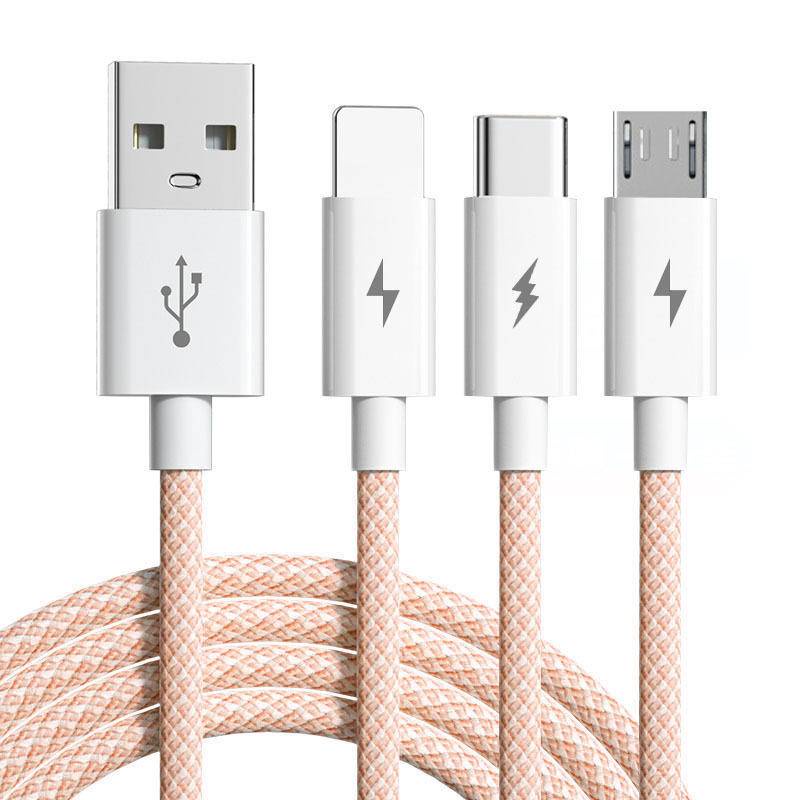 Dây Cáp Sạc Nhanh 66w Màu Macaron Bện Ba Điểm Phù Hợp Với Apple Android Type C