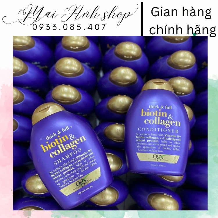 [Chuẩn hàng Mỹ] Bộ dầu gội xả Biotin Collagen OGX 385ml giúp tóc chắc khỏe mọc nhanh, suôn mượt, chố