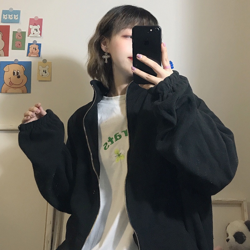 Áo Khoác Nỉ Oversized Dài Ngang Gối Màu Trơn Thời Trang Mùa Thu Mới Cho Nữ