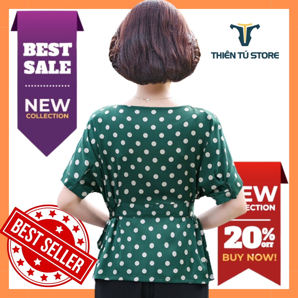Áo kiểu nữ trung niên sang trọng Thiên Tú , họa tiết chấm bi nhỏ chất voan mát mẻ thanh lịch tinh tế