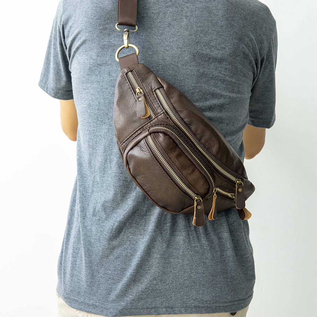 Túi đeo chéo đeo bụng nam cao cấp da bò 100%, khóa đồng  hàng xịn bao chất