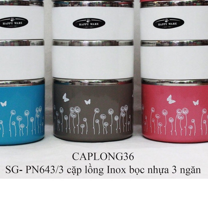 Cặp lồng Inox Thái Lan PN643/3 bọc nhựa 3 ngăn