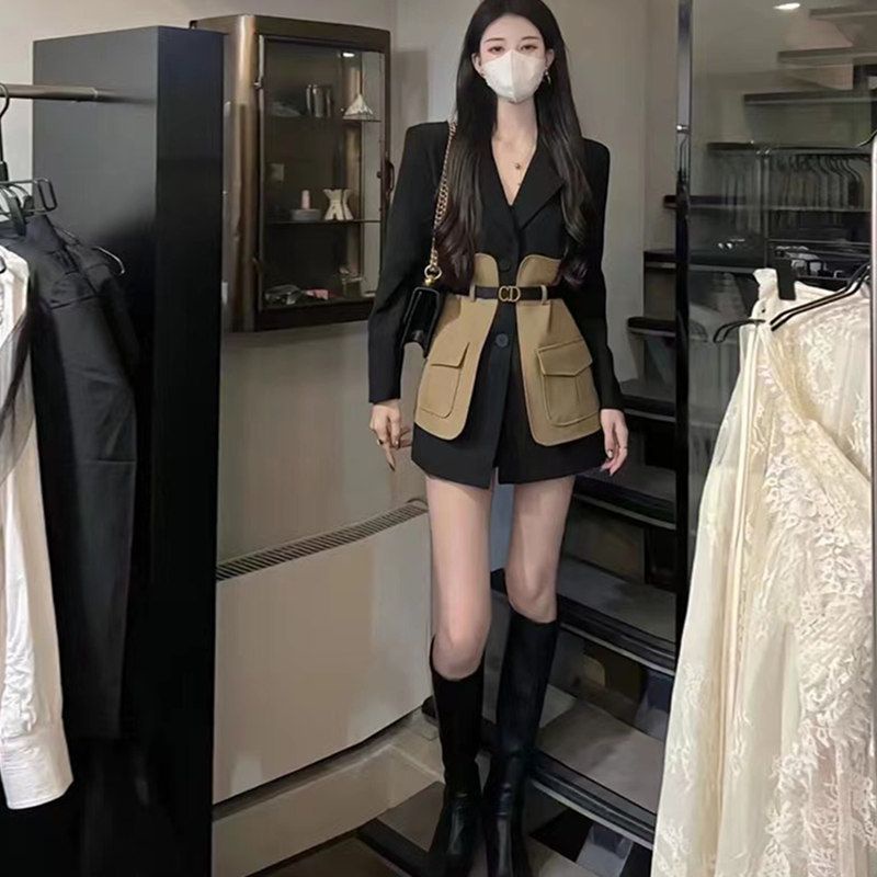 Áo Khoác Dáng Dài Phối Màu Tương Phản Thời Trang Hàn Quốc Cho Nữ