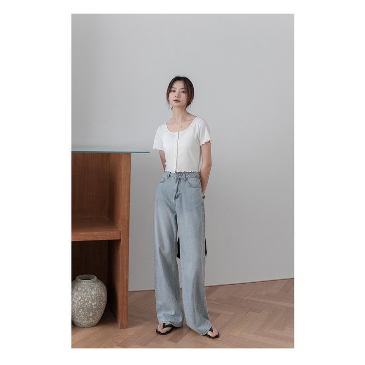 Quần Jean Dài Lưng Cao Màu Sáng Thời Trang Mùa Thu Cá Tính Cho Nữ