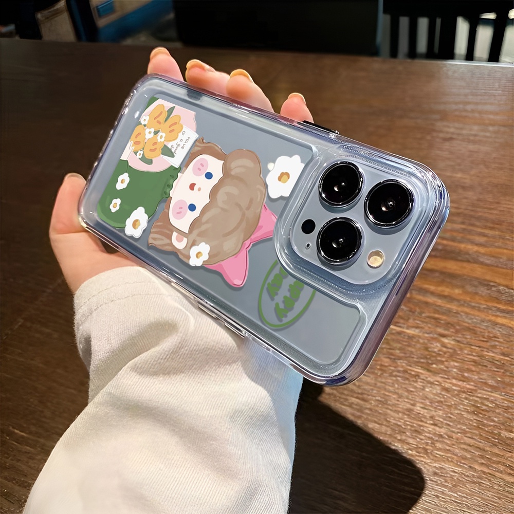 Ốp Điện Thoại Trong Suốt Hình Cô Gái Bó Hoa Cho iphone 14ProMax 14Plus 13 11 12 7Plus X XR XS Max