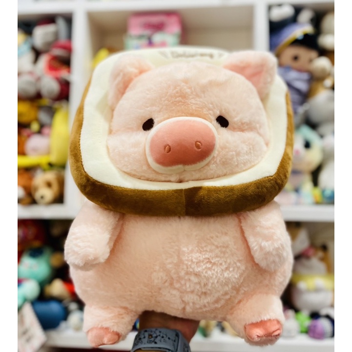 Gấu bông heo lợn Lulu Pig đội bánh mì sandwich lông xù mịn mập ú đáng yêu 30cm