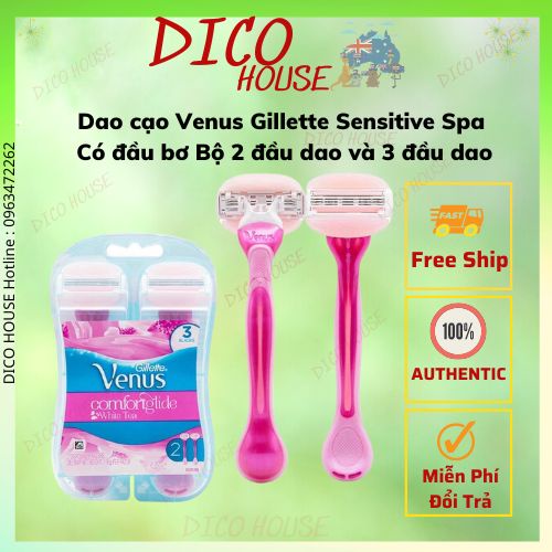 Dao cạo Venus Gillette Sensitive Spa bộ 2 đầu dao và 3 đầu dao