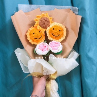Bó hoa nhiều loại hướng dương, mặt cười, hoa hồng