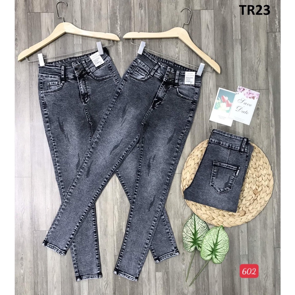 Quần jean nữ lưng cao màu xám trơn chất bò co giãn skinny ôm dáng siêu xinh mịn sịn A-T Fashion - MQ602