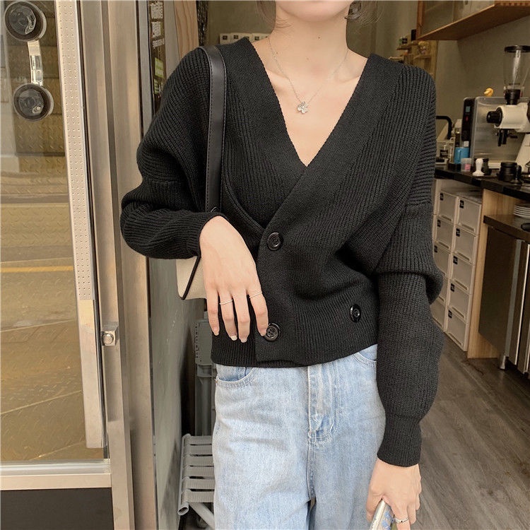 Áo Sweater Dệt Kim Cổ Chữ V Dáng Rộng Thiết Kế Mới Đơn Giản Thời Trang Mù