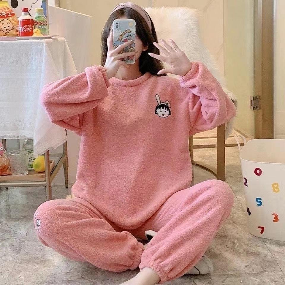 Bộ Đồ Ngủ Nữ Quần Áo Nhung Bông Lông Cừu Đông Xuân Thu