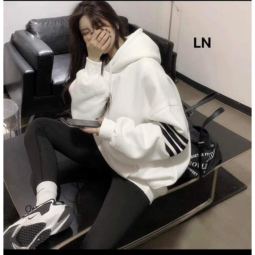 Áo hoodie tay 4 vạch chất nỉ Áo tay bồng form chuẩn Áo mũ 2 lớp xịn xò