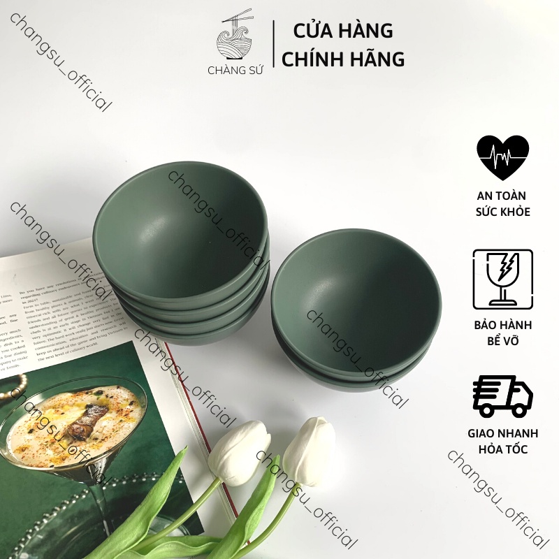 Bộ 6 bát cơm sứ xanh cổ vịt màu đẹp giá rẻ - Set chén ăn cơm men lì xả kho (loại 2) - Chàng Sứ