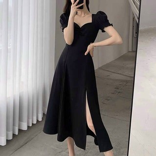 Đầm dự tiệc nhún ngực có mút tay bo chất lụa mềm mịn giá siêu rẻ