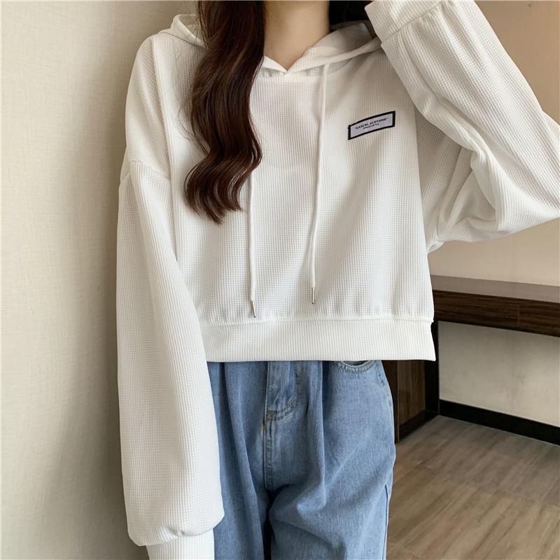 Áo Hoodies Nữ Dáng Ngắn Rộng Dài Tay Thiết Kế Mới Thời Trang Theo Phong Cách Hàn Quốc