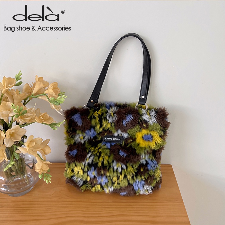 Dela Túi tote Đeo Vai Bằng Vải Lông Họa Tiết Tranh Sơn Dầu Nghệ Thuật Sáng Tạo Nghệ Thuật Mùa Thu 2022 Mới