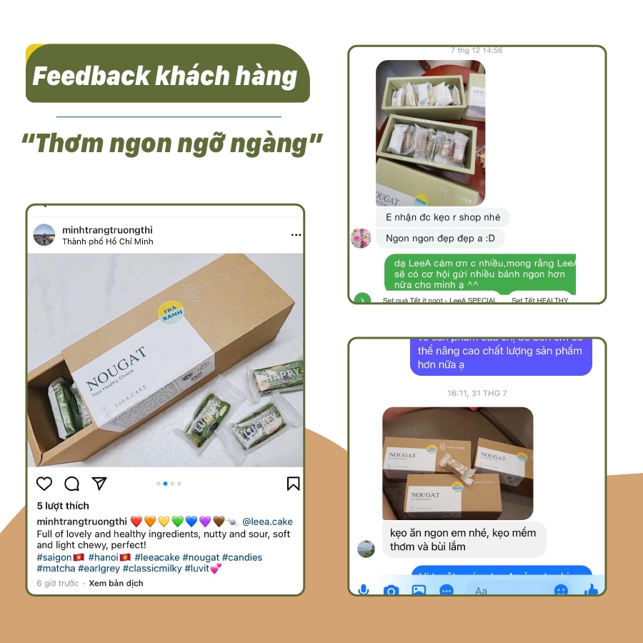 Kẹo dẻo nougat vị Sữa hoa quả, Trà xanh, Trà bá tước, Mint Milano, Cafe hạnh nhân, Xoài cacao - Kẹo hạnh phúc LeeA.Cake