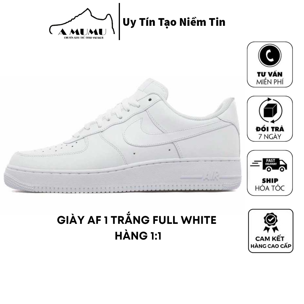 Giày af1 full trắng,sneaker air force 1 hàng 11 đẹp full bill box phụ kiện đủ size nam nữ