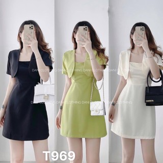 Đầm suông nữ 2 dây kèm áo khoác vest trơn đi chơi công sở vải for mềm T969