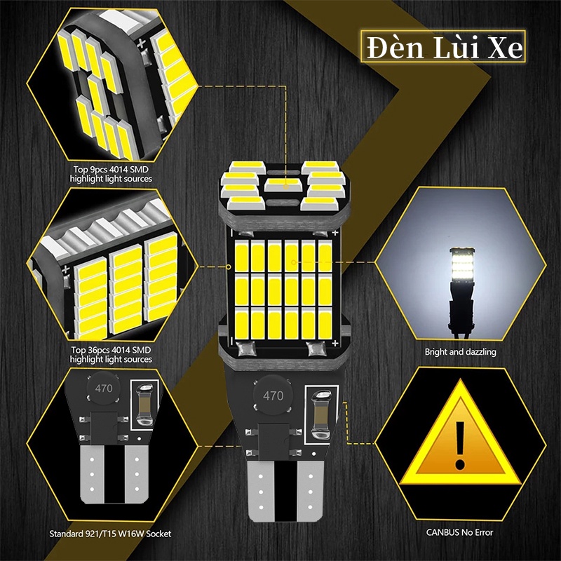 Bóng Đèn LED Lùi Xe Siêu Sáng Đèn LED Xi nhan Bóng Đèn LED T15 CANBUS T15 W16W 921 45 SMD 4014 cho ô-tô.