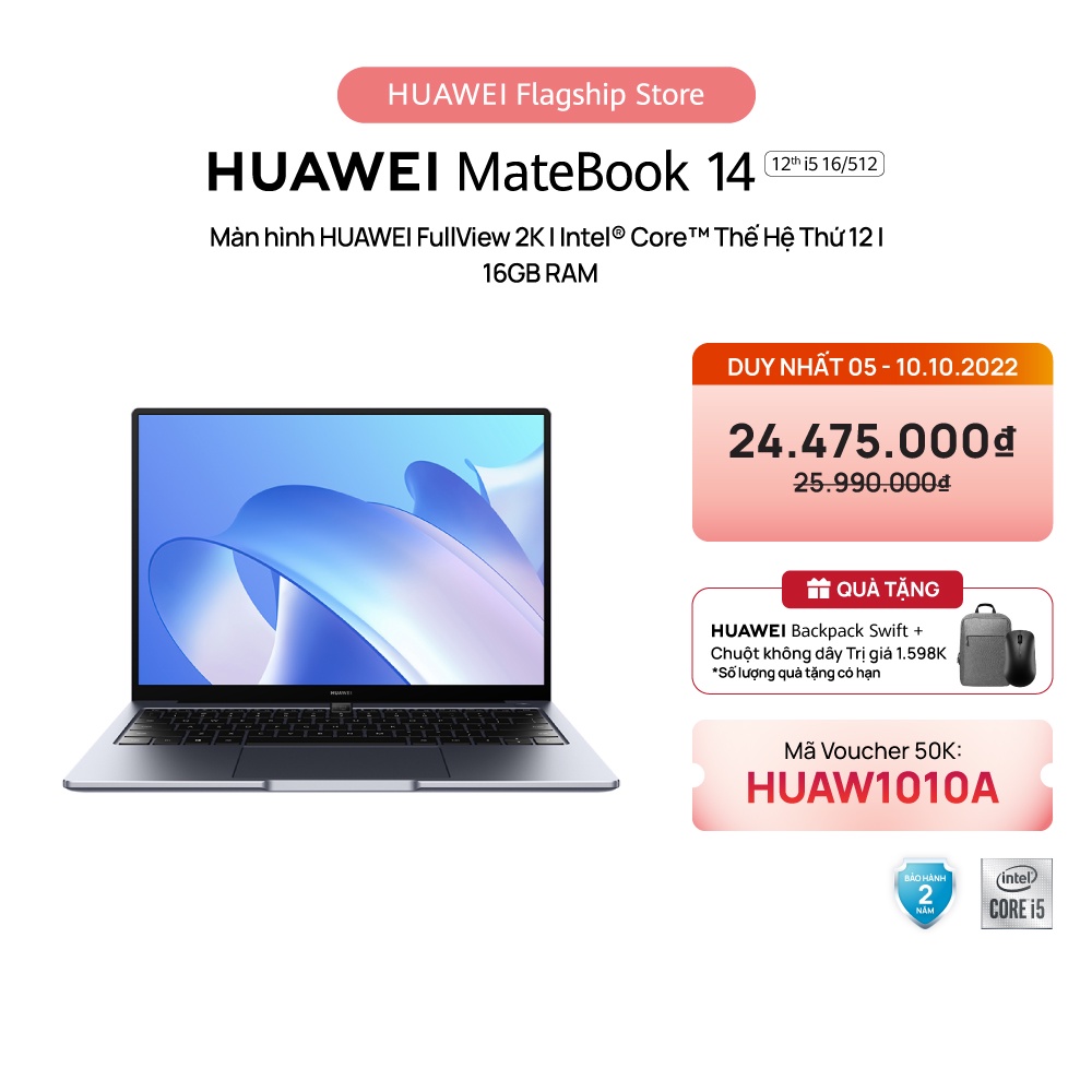 Máy Tính Xách Tay HUAWEI MateBook 14 (16+512G) | Intel i5 12th | Màn Hình Cảm Ứng 2K