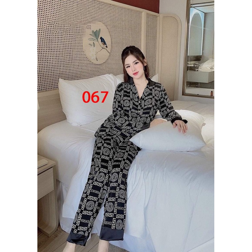 Bộ ngủ- đồ ngủ pijama cổ sen kate lụa , Bộ pijama nhiều họa tiết đẹp thiết kế cổ sen hot