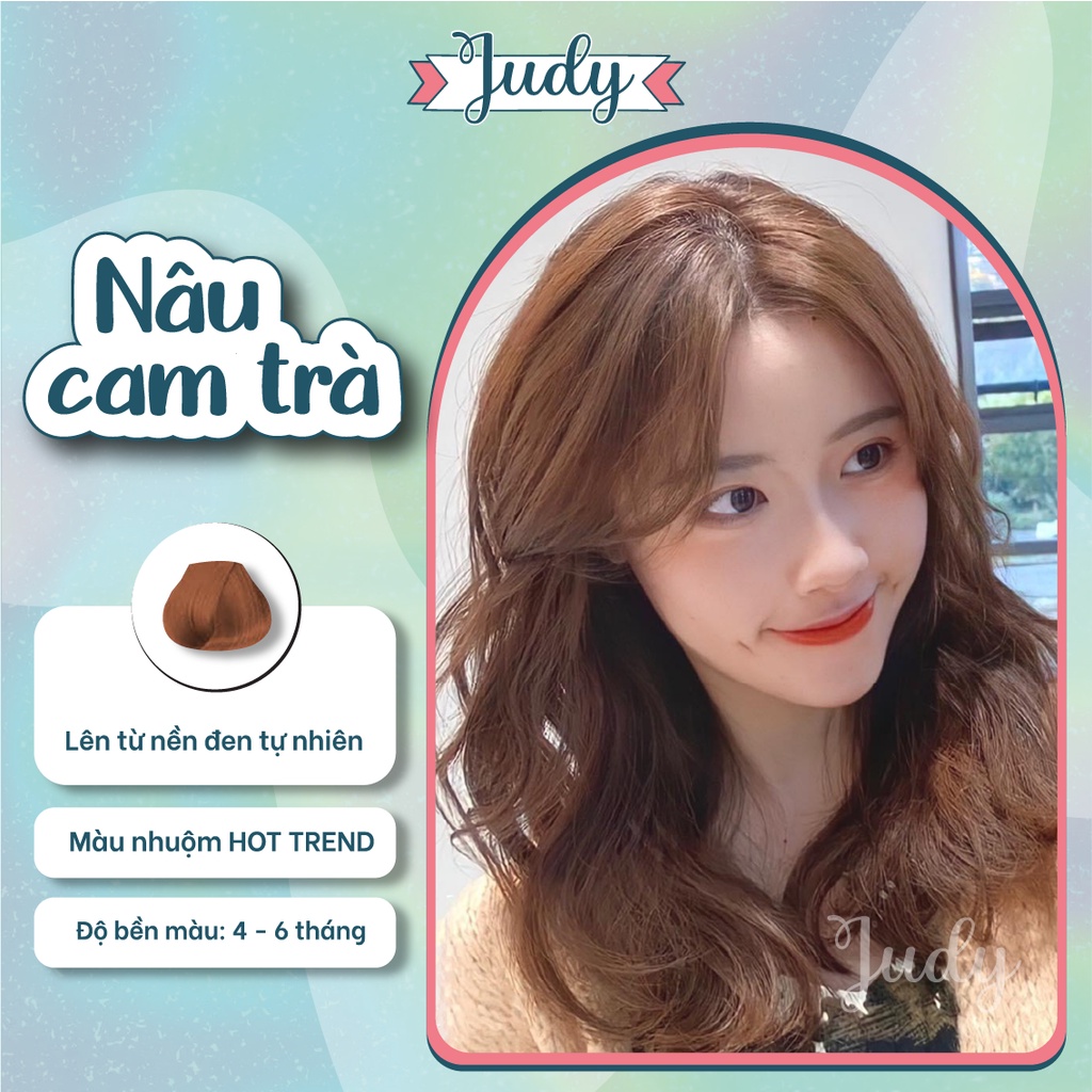 Thuốc nhuộm tóc màu NÂU CAM TRÀ tại nhà đơn giản + tặng oaxy trợ nhuộm và gang tay,dưỡng tóc bóng mượt, phục hồi hư tổn